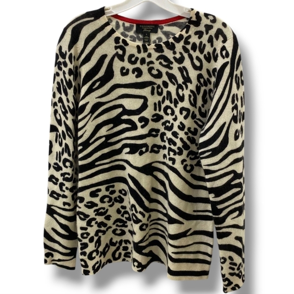 Charter Club Sweaters - 100% Cashmere Charter Club Luxury Zebra Cheetah Animal Print Crewneck Sweater